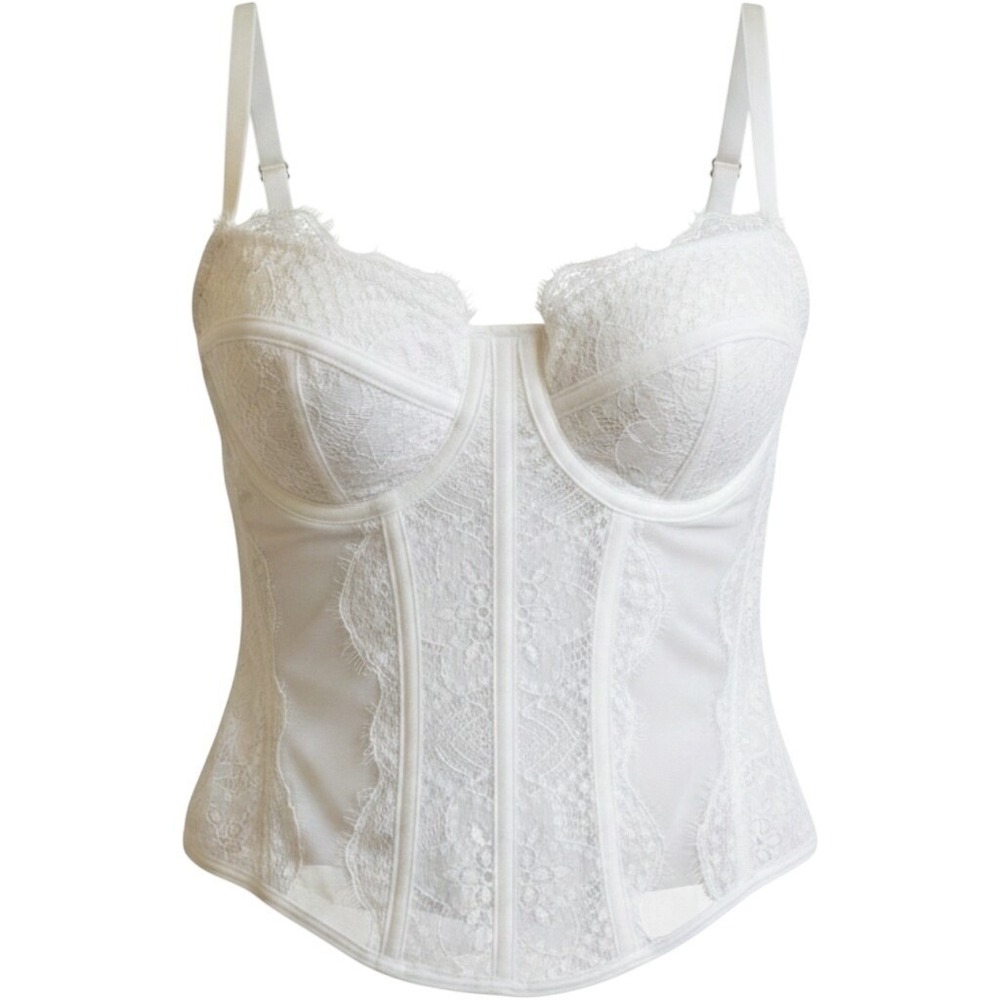 Unbranded Size M Bustier Top Women White Lace Mesh Eyelash Trim Bridal Romantic